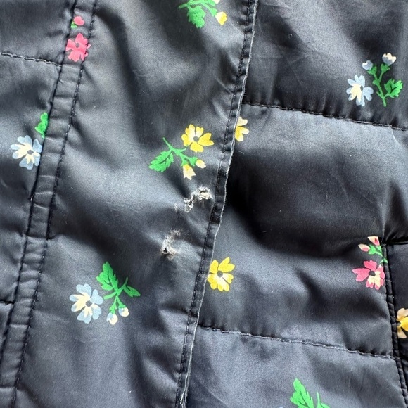 Gap Girls Navy Blue Floral Puffer Coat With  Fur Hood Size M - Picture 6 of 9